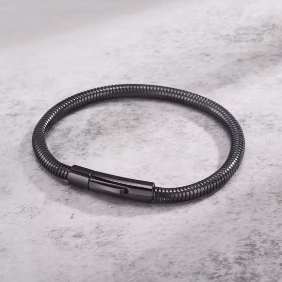 5mm Round Snake Chain Bracelets for Men Silver and Black